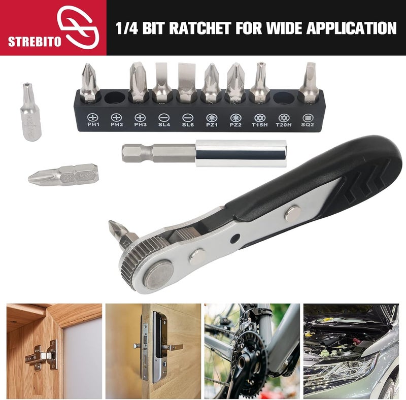 STREBITO Mini Ratchet Set 12-Piece 1/4 Right Angle Screwdriver Set - Small Ratcheting Wrench 90 Degree Offset High Torque Low Profile for Tight Spaces - Image 5